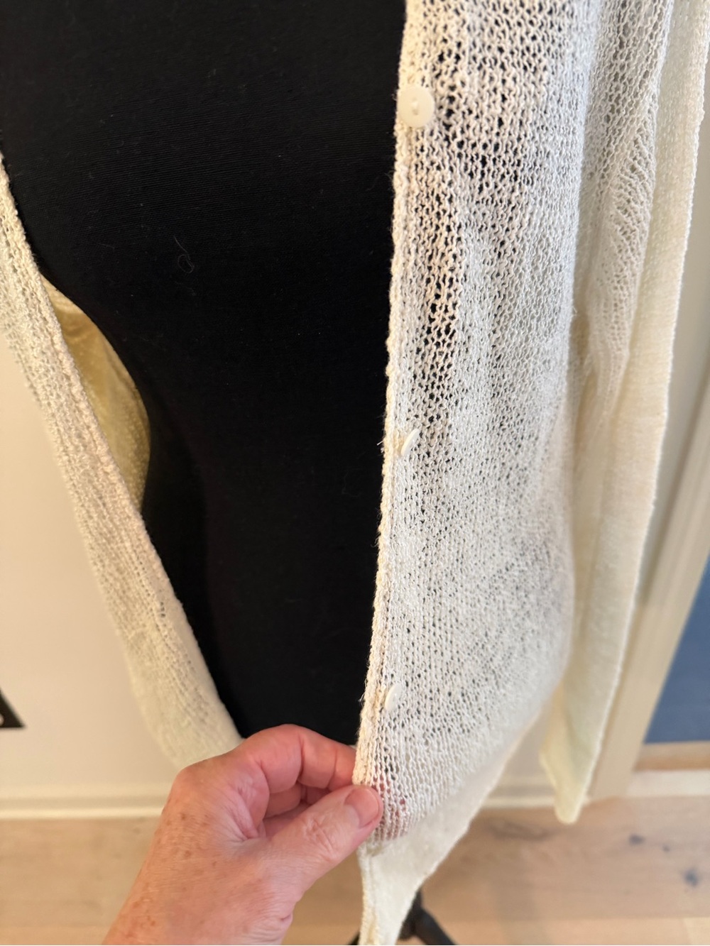 Eileen Fisher Cream Linen Blend Open-Knit Lightweight Cardigan L - Picture 2 of 11